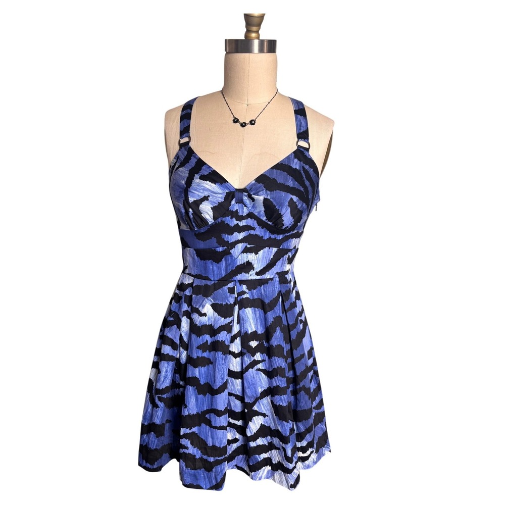 Alice by Temperley Mini Dress Womens 8 Blue Excellent Animal Print Crossback